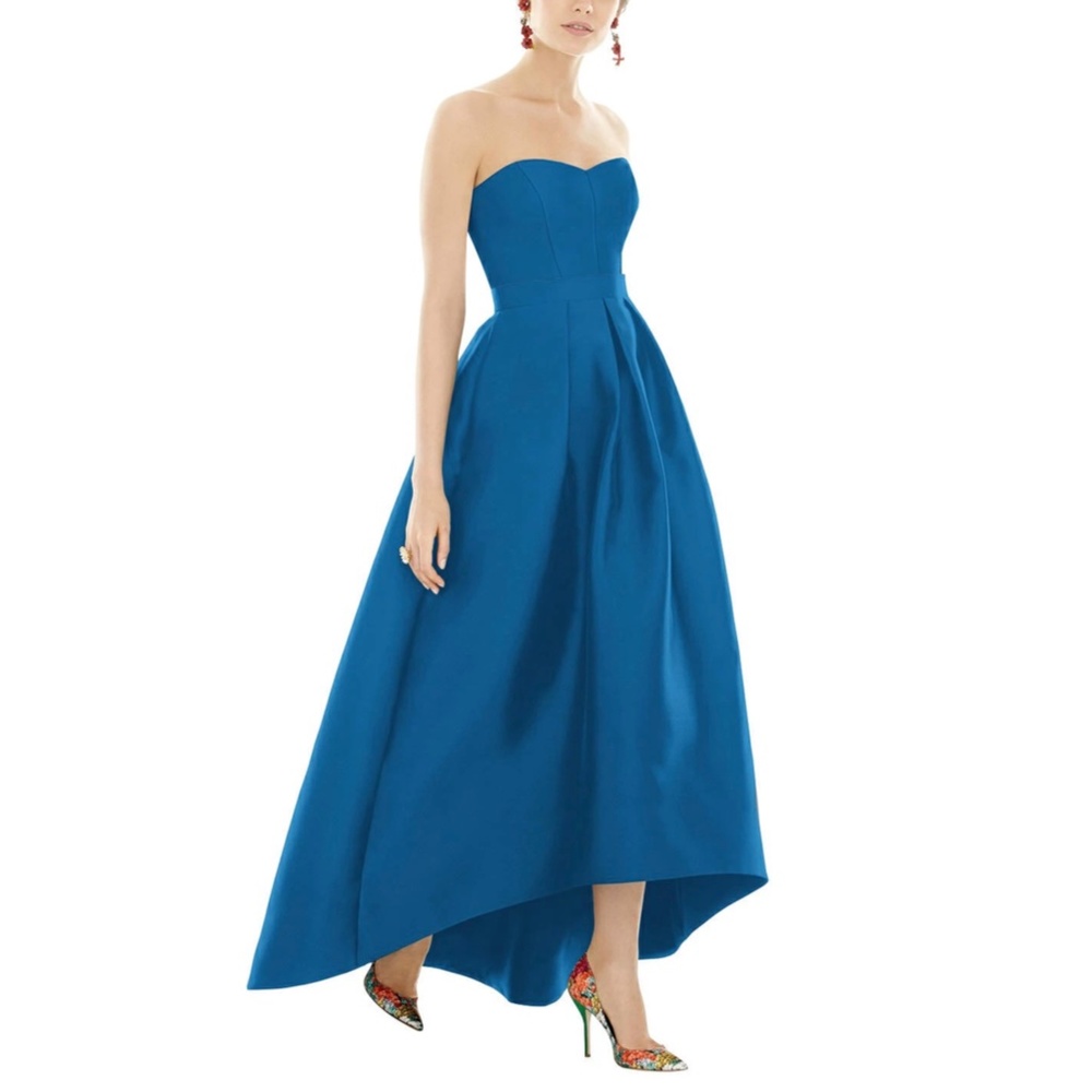 Alfred Sung D699S Strapless High Low Sateen Gown